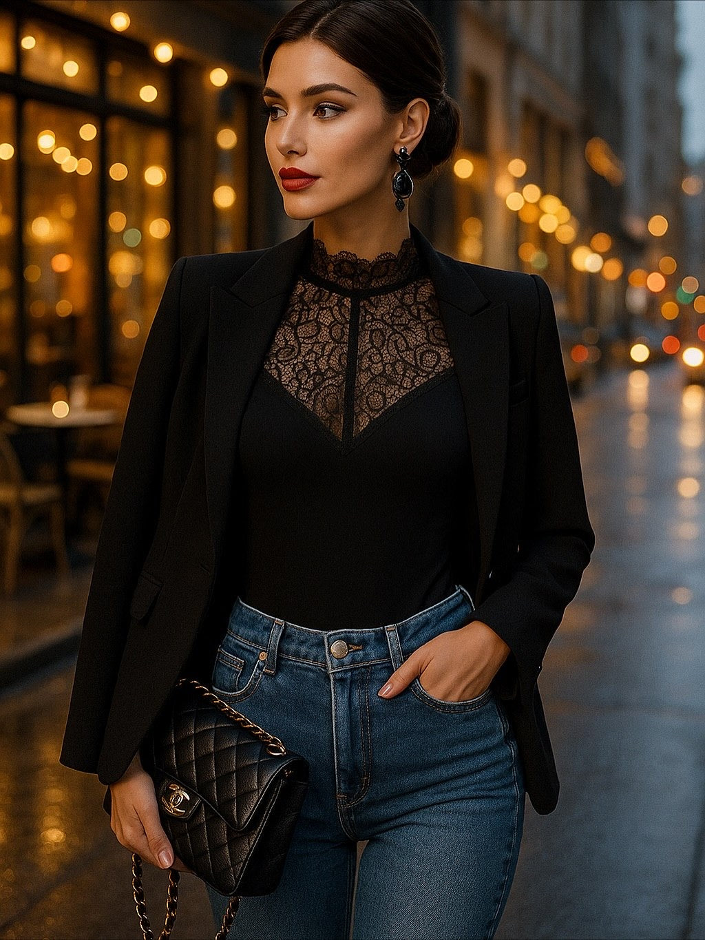 OLESIA FASHION BLACK LACE BODYSUIT