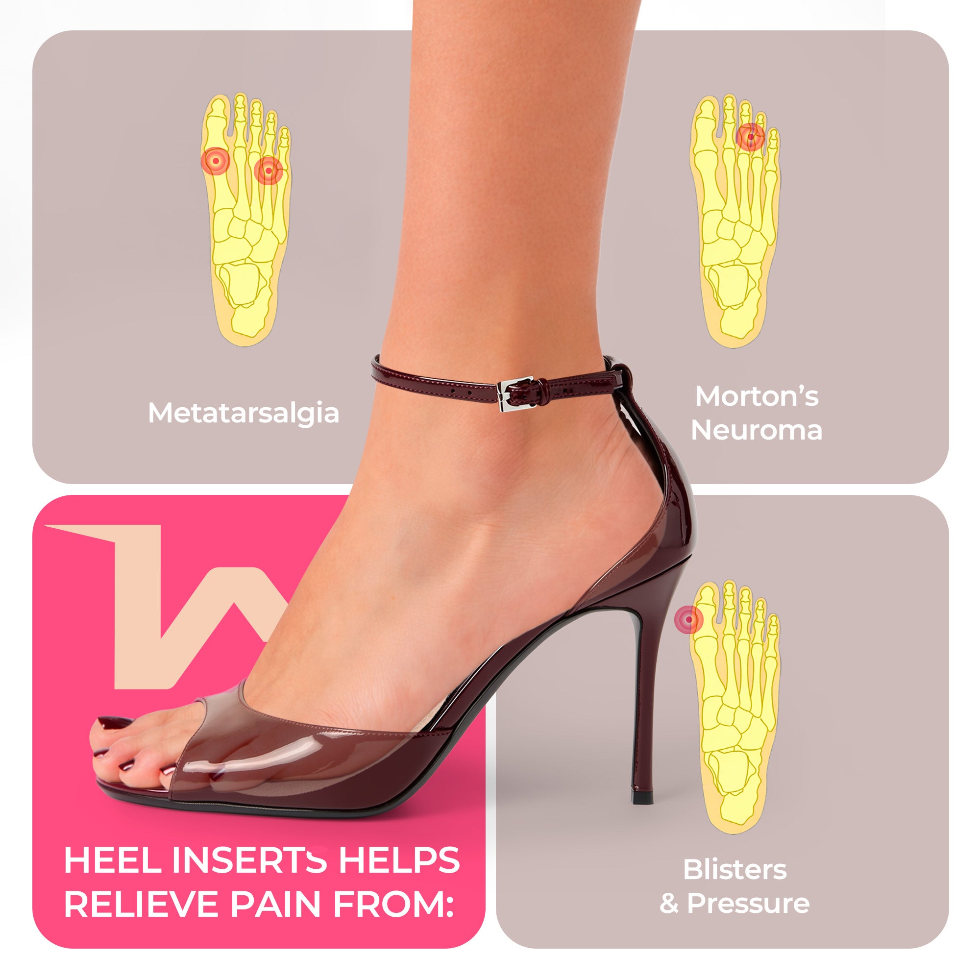 VISMOS 4 Original Metatarsal Pads for Women – Heel Inserts for Women – Ball of Foot Cushions – All Day Pain Relief & Comfort – One Size Fits Most Shoes (4 Pads / 2 Pairs)