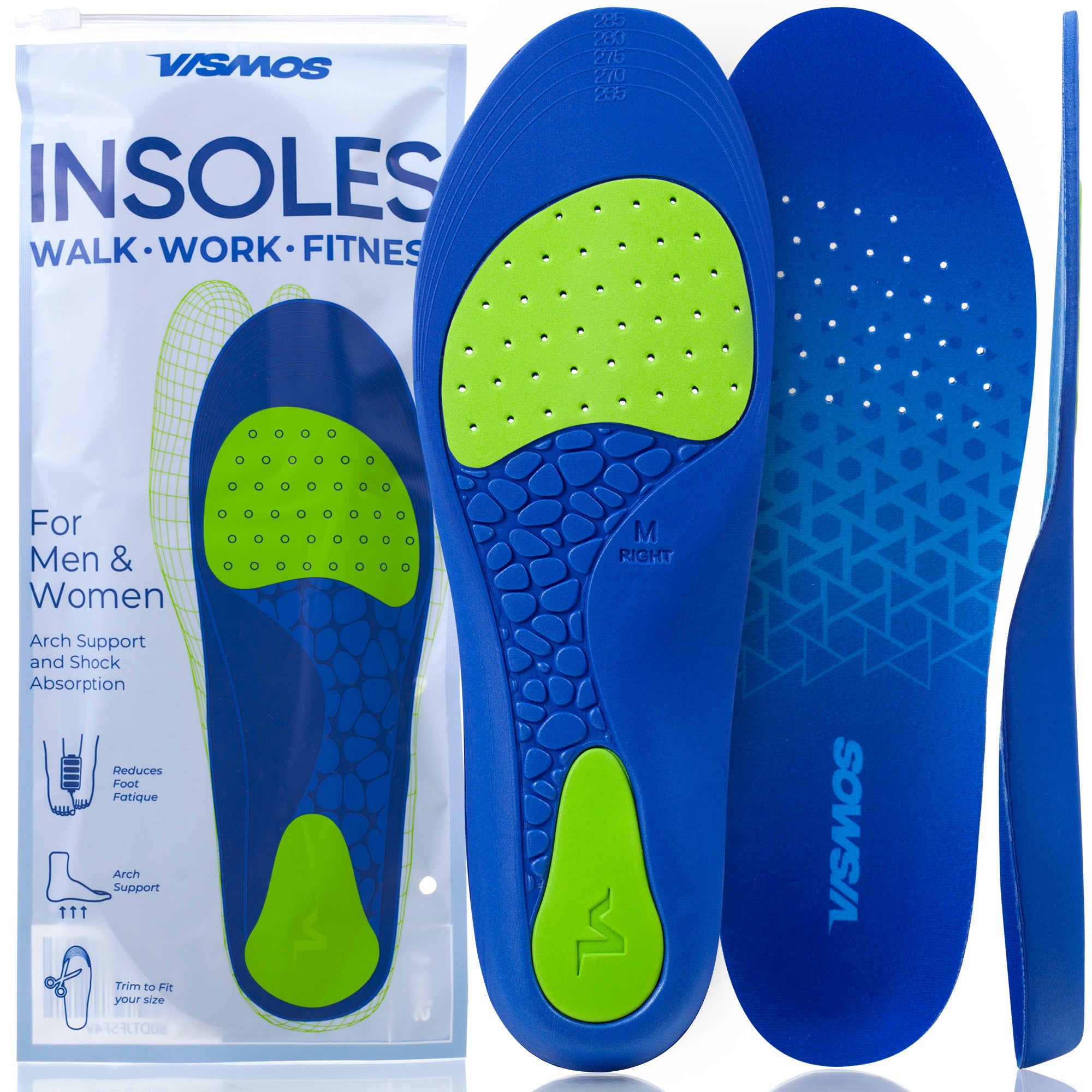 VISMOS Low Arch Support Inserts for Flat Feet-Orthopedic Shoe Insoles for Men and Women – Slim Design for Sneakers, Casual Shoes & Standing All Day